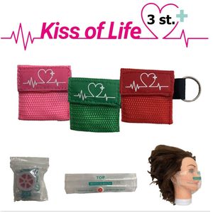 Reanimatiemasker | Kiss of Life | Reanimeren | Beademingshulpmiddel | Sleutelhanger met ring | Groen - Rood - Roze