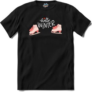 Hello Winter Pink | Schaatsen - Winter - Ice Skating - T-Shirt - Unisex - Zwart - Maat XL