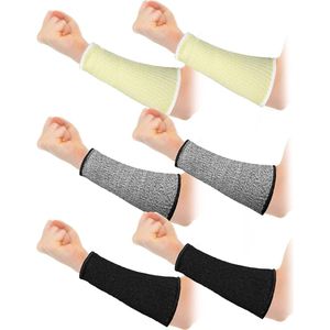 3 paar armbeschermers - Onderarmbeschermers - Armbeschermers voor brandwonden (5e graad) - Voor dunne huid en snijbescherming bij schaafwonden - HPPE snijbestendige mouwen - 7,9 inch - (zwart, heidegrijs, lichtgeel)
