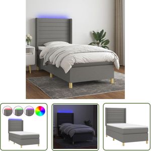 The Living Store Boxspring met matras en LED stof donkergrijs 90x190 cm - Boxspring - Bed Frame - Donkere Kleuren - Led Lampen - Slaapcomfort