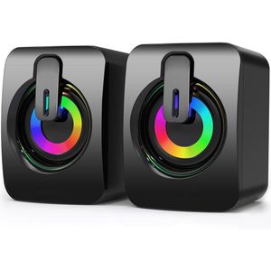 Gloovon® - Luidsprekers voor PC - RGB Verlichting - Plug & Play - 3.5mm Audio Kabel - Zwart
