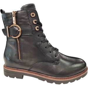 Remonte - Veterlaarsjes - Zwart - Blokhak - Ritssluiting - Vetersluiting