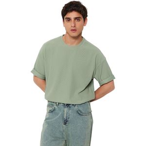 Trendyol Ecru Premium Oversized Ottoman T-Shirt Met Ronde Hals En Korte Mouwen Met Textuur Tmnss23Ts00081