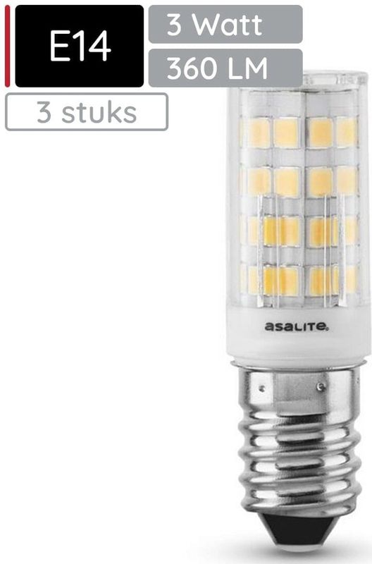 Asalite - LED Lamp Staaf - E14 Fitting - Warm Wit Licht - 3W = 30W - 360 Lumen - Niet Dimbaar - 3 Stuks