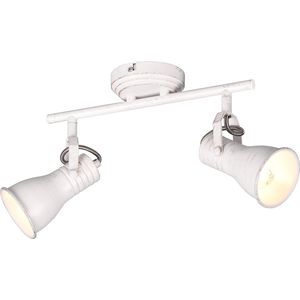 LED Plafondspot - Plafondverlichting - Torna Sanita - E14 Fitting - 2-lichts - Rechthoek - Antiek Wit - Aluminium