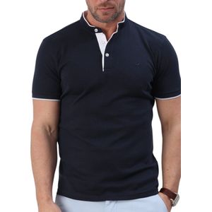 Polo Shirt heren - 100% Katoen - Heren Polo Shirt Met Mao Kraag korte Mouw - Navy - maat M