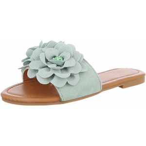ZoeZo Design - damesslippers - zomerslippers - strandslippers - slippers - PU - stof - groen - mint - met bloem - maat 37