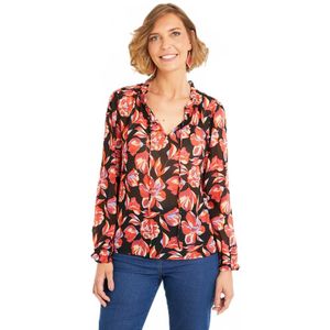 Voile tuniek met bloemenprint en V-halsbandjes