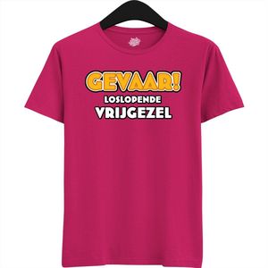 Gevaar! Loslopende Vrijgezel | Vrijgezellenfeest Cadeau Man - Groom To Be Bachelor Party - Grappig Bruiloft En Bruidegom Bier Shirt - T-Shirt - Unisex - Fuchsia - Maat M