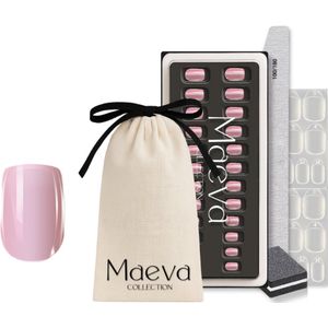 Maeva Collection Soft Gel Nagelset – Herbruikbare Press-On Nails – All-in-One Set – Roze korte nagels - chrome – Luxe & Comfortabele Pasvorm