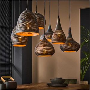 Hanglamp - Punch Mix - Zwart/Bruin - Metaal - In Hoogte Verstelbaar - Snoerlengte 150 cm