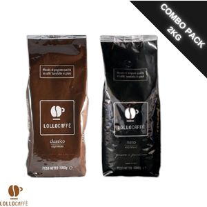 Italiaanse Koffiebonen Proefpakket - Lollo Caffe Nero en Classico - 2 x 1kg - Voor Delonghi, Siemens, Jura, Moccamaster, Krups, Philips, Sage koffiezetapparaten - uit Napoli