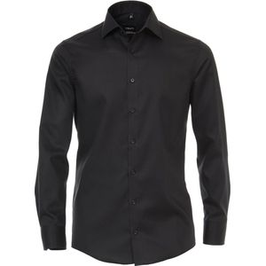 VENTI modern fit overhemd - twill - zwart - Strijkvriendelijk - Boordmaat: 46