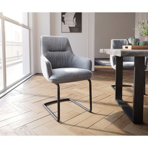 Sledestoel Zelia-Flex met armleuning sledemodel rond zwart fluweel grijs pocketveer kern