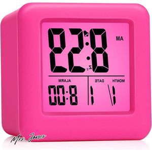 Mrs. Jones Plumeet Digitale Wekker Kinderen Wekker met Snooze en Nachtlampje - Gemakkelijk Instellen Siliconen Klok Display Tijd Datum - Luid Wekker voor Slaapkamer - Werkt op batterijen - Roze .