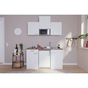 Goedkope keuken 150  cm - complete kleine keuken met apparatuur Luis - Wit/Wit - elektrische kookplaat  - koelkast  - magnetron - mini keuken - compacte keuken - keukenblok met apparatuur