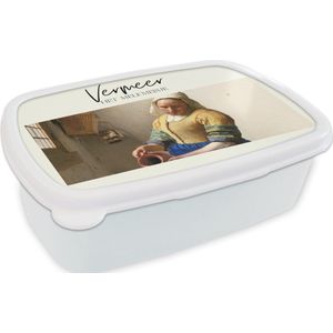 Broodtrommel Wit - Lunchbox - Brooddoos - Melkmeisje - Vermeer - Oude meesters - 18x12x6 cm - Volwassenen