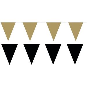 Zwart/Gouden feest punt vlaggetjes pakket - 200 meter - slingers / vlaggenlijn