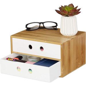 Ladeblok bureau 2 lades bamboe & MDF - Bureau organizer - H x B x D 14 x 25 x 20 cm wit