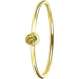 Lucardi Dames Ring met gele zirkonia steen - Ring - Cadeau - Moederdag - 14 Karaat Goud - Geelgoud