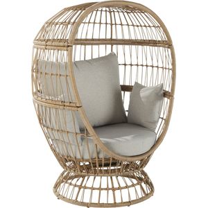 NATERIAAL - Tuinfauteuil JUNO - Rieten fauteuil met kussen - 360° draaibaar - Uitneembare waterafstotende kussens - 97 x 113 x 147 cm - Polyrotan - Staal - Beige - Rotan fauteuil - Rotan tuinmeubelen