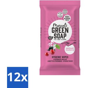 Marcel's Green Soap - Schoonmaakdoekjes - Patchouli & Cranberry - Natuurlijk schoon - 60 Doekjes - Voordeelverpakking - 12 stuks
