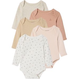Set van 5 Body's - Lichtroze - Amerikaanse Opening - Lange Mouwen