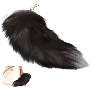 Foxtail Pendant Tail Key Chain - Extra Large 43 cm - Soft Fluffy Handbag Decoration - Black Fur Tail