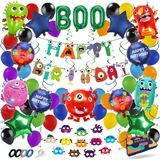 Fissaly 78 Stuks Monsters Decoratie set Versiering – Thema Feest – Kinderfeest – Incl. Ballonnen, Slingers, Maskers & Accessoires
