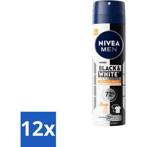 NIVEA MEN - Deodorant Spray - Black & White Ultimate Impact - 150 ml - Voordeelverpakking - 12 stuks