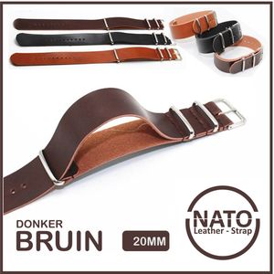 20mm Leder Nato Strap - donker Bruin Vintage James Bond - Nato Strap collectie leer - Mannen - lederen Horlogeband - Donkerbruin 20 mm bandbreedte voor Seiko Casio Omega Rolex Tudor en meer!