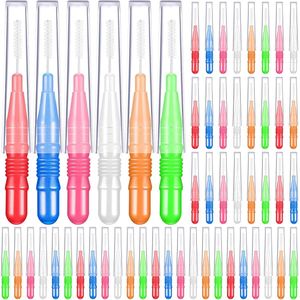 Interdentale Ragers - 60 Stuks - Tandenstoker Met Tandzijde - Unieke Borstel Met Borstelharen - Geschikt Voor Het Reinigen Van Tanden Voor Interdentale Hygiëne - Wit, Rood, Roze, Oranje, Grasgroen, Hemelsblauw