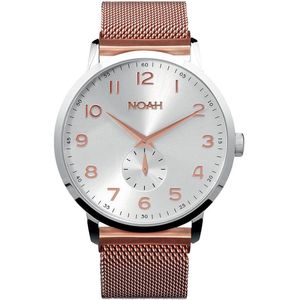 NOAH Slimline Rosegold steel - horloge met soepele milanese band - Ø 43 mm - zilver/roségoud