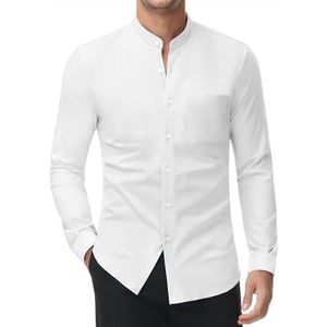 Stretch overhemd zonder kraag voor heren - Slim fit, lange mouwen, strijkvrij business hemd