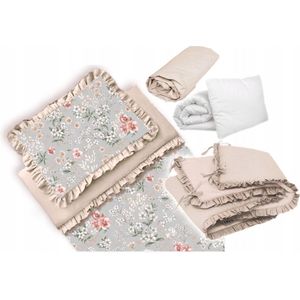 Baby Mandje Beddengoedset met Ruches 6-delig - Grijs/Beige