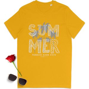 Summer t shirt - Zomer tshirt - Zomer met Summer print heren - Zomer t-shirt dames met opdruk - Zomer shirt vrouwen en mannen - Unisex maten: S M L XL XXL XXXL - tshirt kleuren: zwart, anthracite, geel en rood.