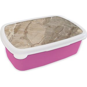 Broodtrommel Roze - Lunchbox - Brooddoos - Bruin - Grijs - Graniet - Kristallen - 18x12x6 cm - Kinderen - Meisje