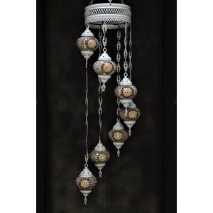 Hanglamp multicolour  glas mozaïek Oosterse lamp kroonluchter Crèmewit 7 bollen