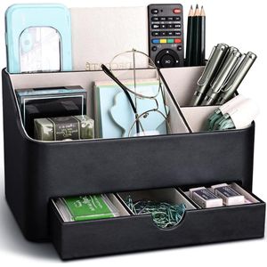 Multifunctionele bureau-organizer van leer met laden - Zwart .