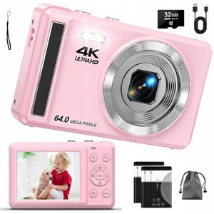 4K 64MP Digitale camera - met 32GB geheugenkaart - 16x digitale zoom - webcamfunctie - slimme autofocus - meerdere opnamemodi - perfect voor op reis of dagelijks gebruik