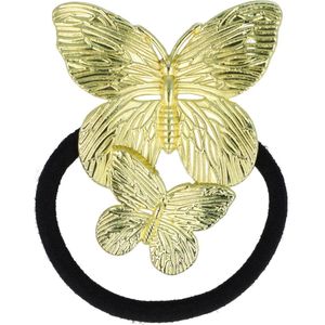 Haarsoires Haarelastiek – Vlinder 5cm – Metaalaccent – Goud Zwart