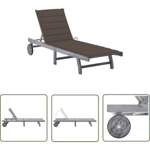 The Living Store Ligbed met kussen massief acaciahout grijs - Ligbed - Acacia Hout - Tuinset - Loungebed - Buitendecor