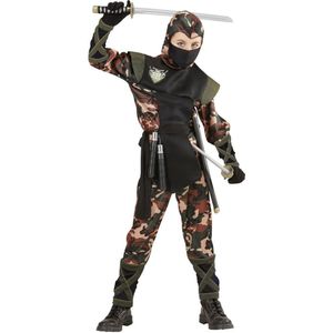 Widmann - Leger & Oorlog Kostuum - Ninja Soldaat Camouflage - Jongen - Groen - Maat 128 - Carnavalskleding - Verkleedkleding