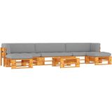 The Living Store Pallet Loungeset - Tuinmeubelset grenenhout - 110x65x55 cm - Grijs kussen