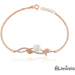 OZ Jewels Rosegekleurde Zilveren Armband met Magnoliadesign Gedecoreerd met Zirkonium Stenen - Accessoires - Liefdessieraden - Dames Armband - Valentijnsdag - Cadeau - Moederdag - Armband Meisje - Sieraden Dames - In mooie geschenkverpakking