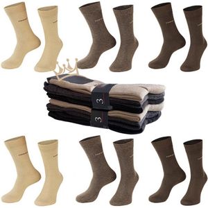 Nakkie's luxe katoenen sokken die niet knellen - 6 paar - Maat 36-38 - Ruime boord - Naadloos - Beige/Bruin mix - Cadeau tip - vaderdag kado tip