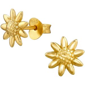 Joy|S - Zilveren bloem oorbellen - 8 mm - chrysant - 14k goudplating / goldplated