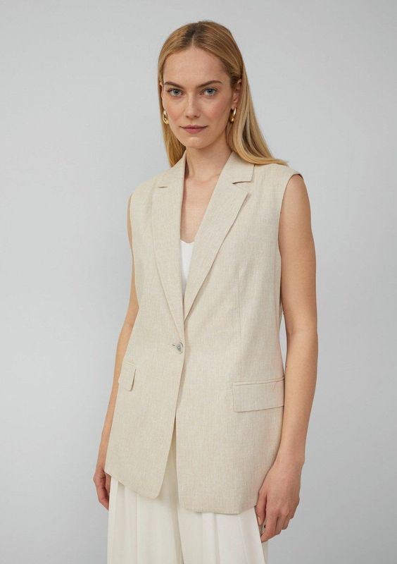 Lange Vest - Linnenmix - Halflang - Reverskraag - Klepzakken