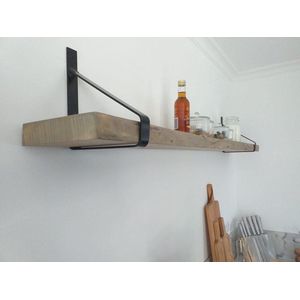 Massief Eiken Wandplank - 60 cm - Industriële Plankdragers - Staal - Mat Zwart