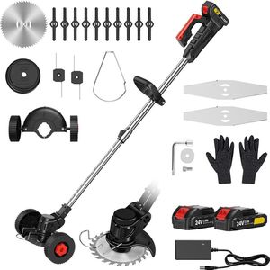 DailySupplies® Zweefmaaier - Bosmaaier Electrisch - Grastrimmer met Accu - Grasmaaier - Handmaaier met Wielen - Zwart en Rood